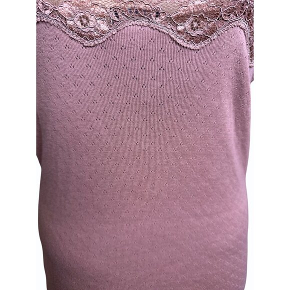 Moda International Pink Lace-Trimmed Camisole Top Medium 100% Cotton Coquette - Picture 5 of 15